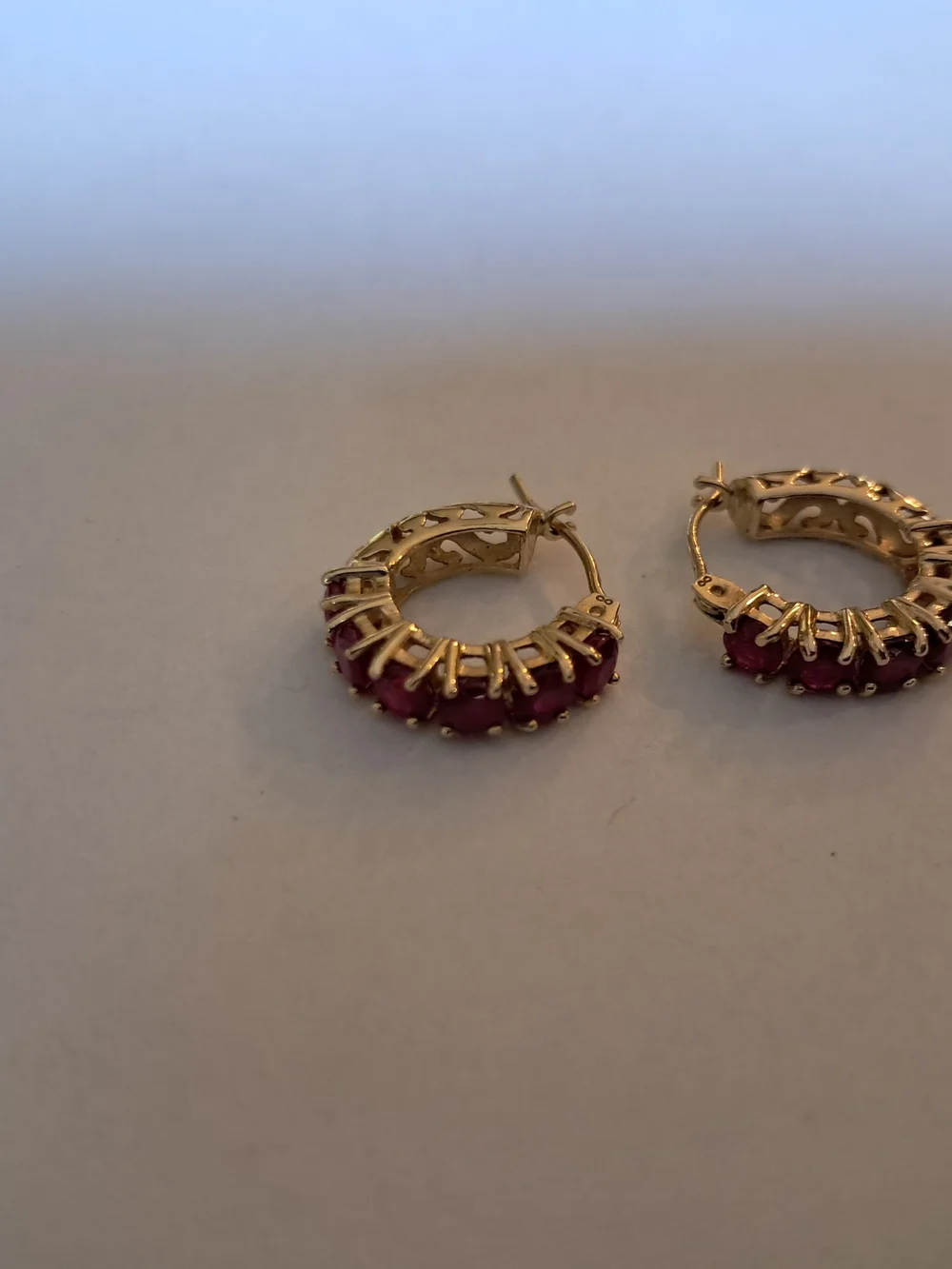 14K Gold Huggie Hoop Earrings with Ruby Gem Accents